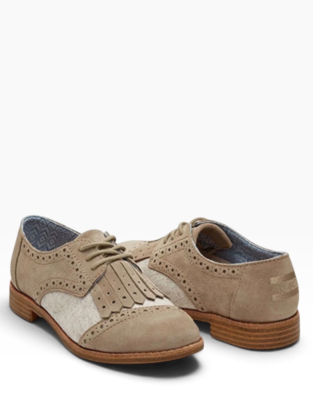 Toms Kiltie Brogue Oxford Fringe Lace Up Loafer Shoes Desert Taupe Tan EUC